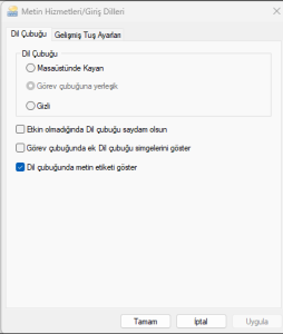 Dil Çubuğu Görev Çubuğunda Nasıl Gizlenir dil çubuğu bölümündeki seçeneklerden Gizli seçeneğini işaretleyin