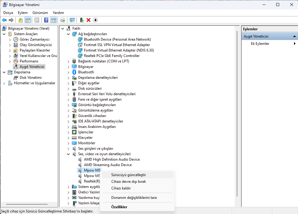 Windows 11 Ses Sürücüsü Nasıl Güncellenir Aygıt Yöneticisi ile Ses Sürücüsü Güncelleme