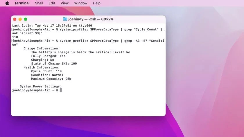 MacBook Şarj Döngü Sayısı Görüntüleme