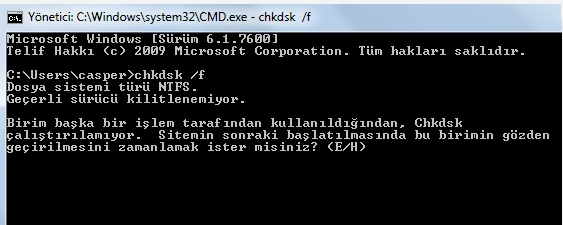 CHKDSK /f komutu nasıl çalıştırılır CHKDSK /f komutu nasıl çalıştırılır