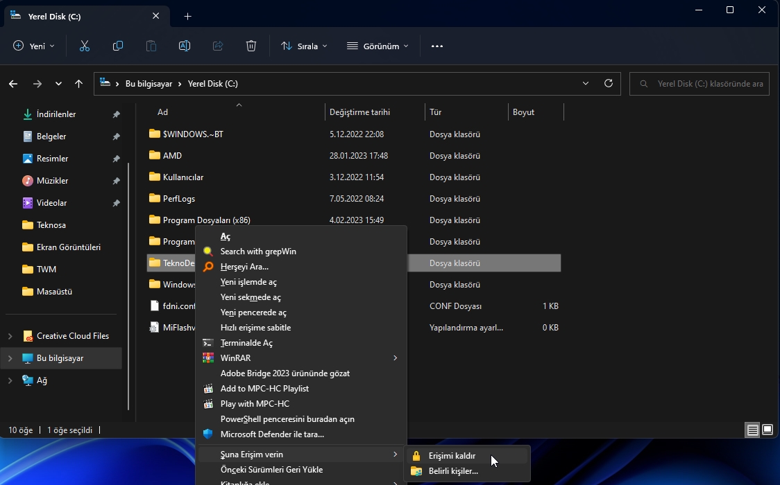 Dosya Gezgini ile Windows 11 klasör paylaşımını durdurma