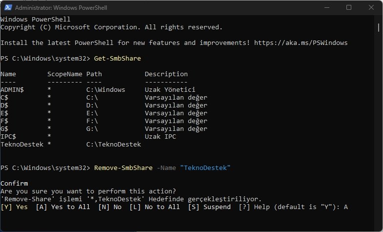 PowerShell ile Windows 11 klasör paylaşımını durdurma
