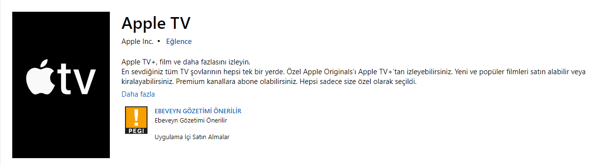 Windows için Apple TV'yi 