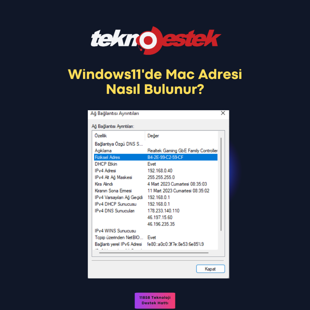 Windows11de Mac Adresi Nasil Bulunur