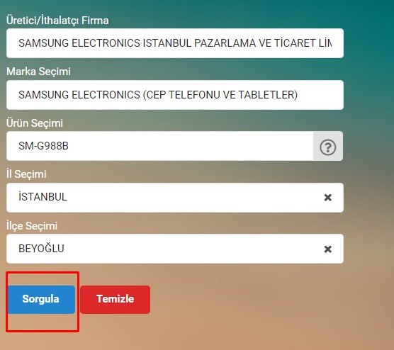 Yetkili Servis Sorgulama sorgulama ekrani - Yetkili Servis Sorgulama