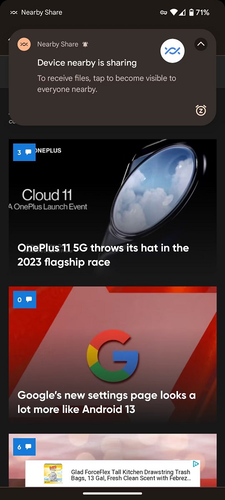 Android Yakındakilerle Paylaş Özelliği Paylaşım Kabul Etme