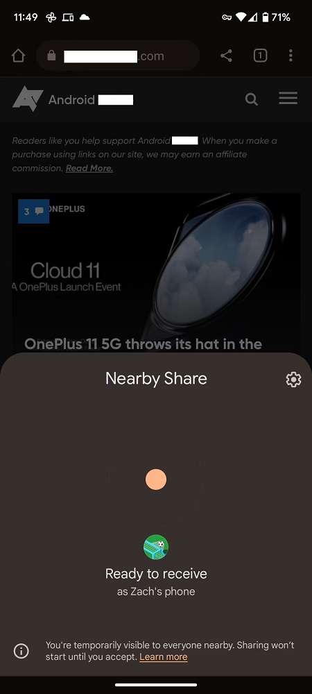 Android Yakındakilerle Paylaş Özelliği Paylaşım Kabul Etme