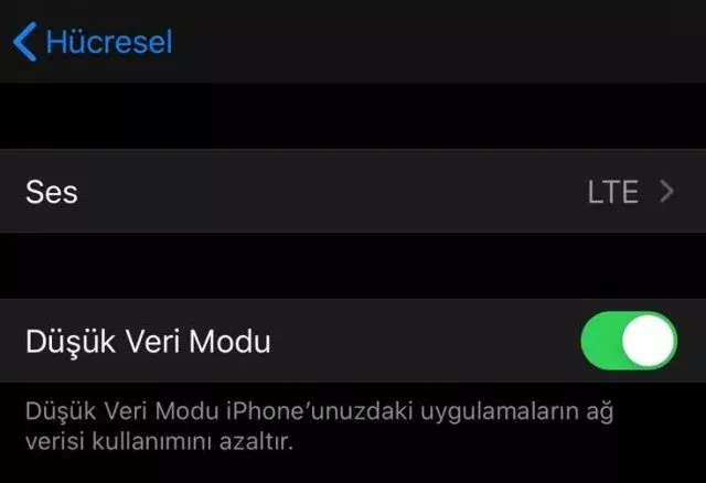 İPhone'da düşük veri modu kapatma