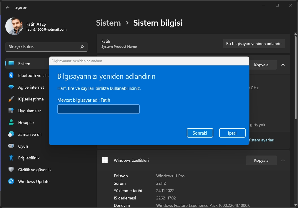 Windows 11 Bilgisayarın Adını Değiştirmek Ayarlar Uygulaması ile Bilgisayarın Adını Değiştirmek