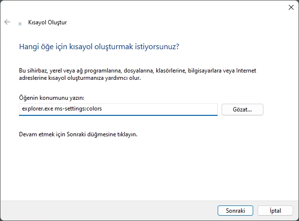 Ms-Settings URI Komutları Windows 11 Masaüstünde MS-Settings kısayolu oluşturun