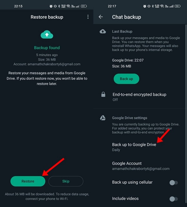 Omix Android Whatsapp yedekleme işlemi