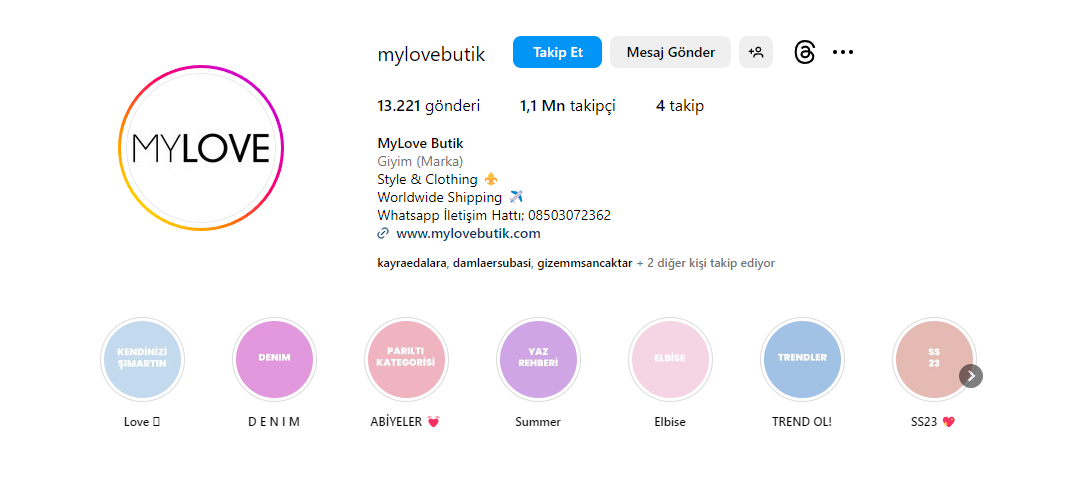 En Sevilen Instagram Butikleri