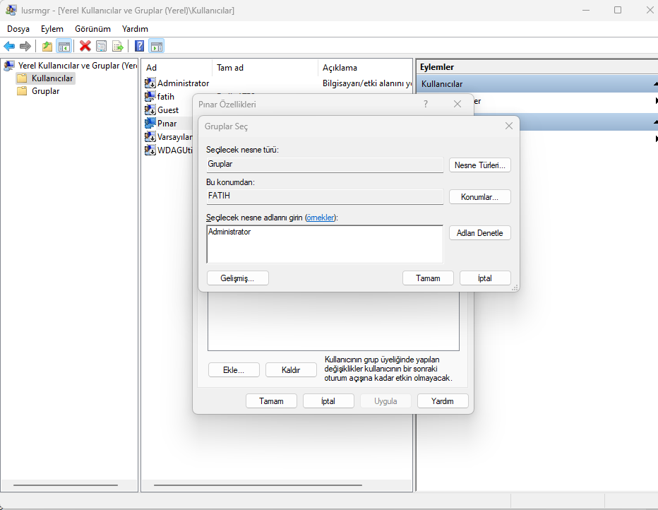Yönetici Hesabını Değiştirmek Windows 11
