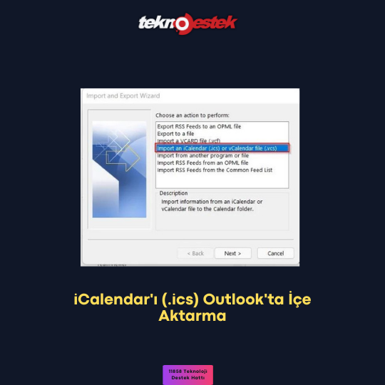 iCalendar'ı (.ics) Outlook'ta İçe Aktarma