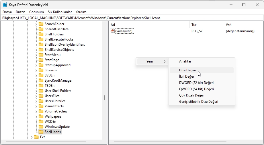 Windows 11 Kısayol Oklarını Kaldırma