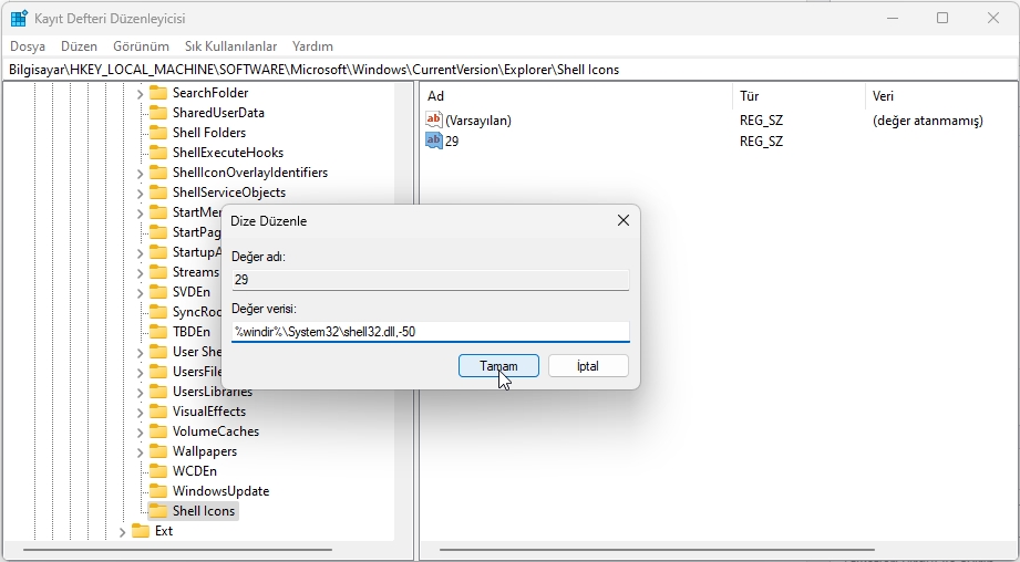 Windows 11 Kısayol Oklarını Kaldırma