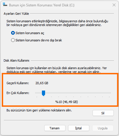 Geri Yükleme Noktası Oluşturma Hatası Çözümü