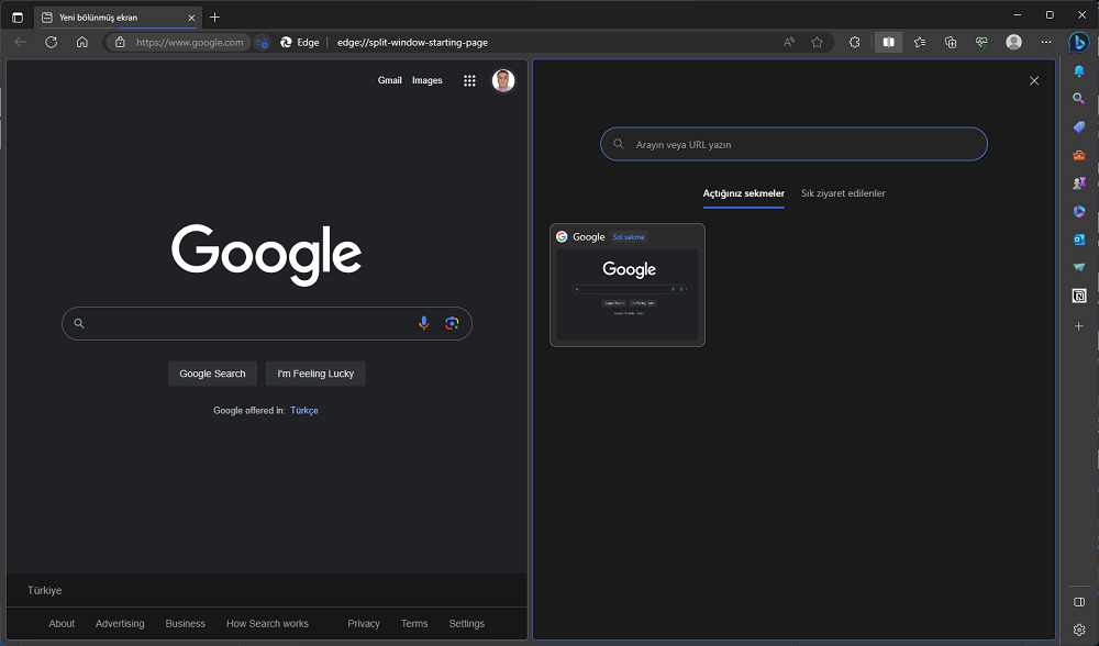 Microsoft Edge Bölünmüş Ekran Kullanımı