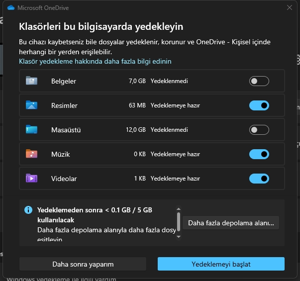 Windows 11 Bulut Yedekleme Oluşturma