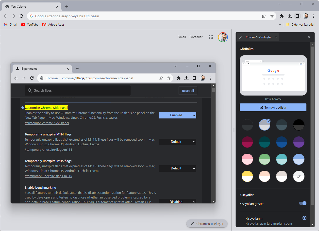 Google Chrome Özelleştirme Yan Paneli Etkinleştirme Chrome Özelleştirme Yan Paneli Etkinleştirme