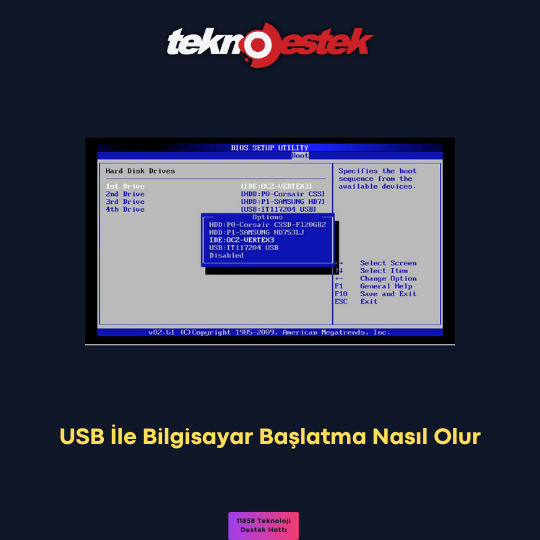 USB İle Bilgisayar Başlatma kısayolları