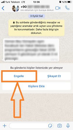 2 2 - WhatsApp Bilinmeyen Numarayı Engelleme
