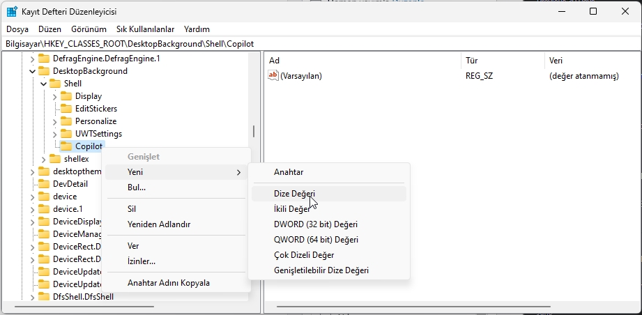 Sağ Tık Menüsüne Copilot Eklemek