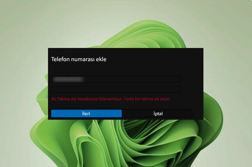 Bu Takma Ad Hesabınıza Eklenemiyor