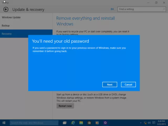 Windows'ta Eski Sürümlere Geri Dönme