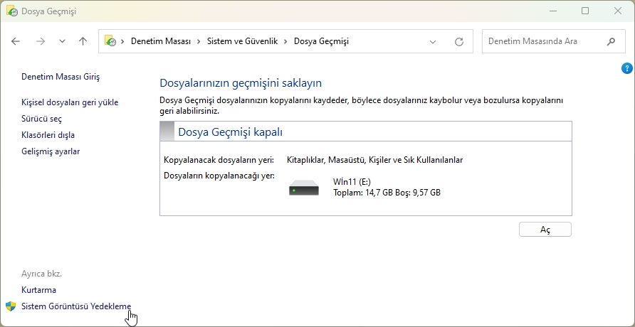 Windows 11 USB Yedekleme