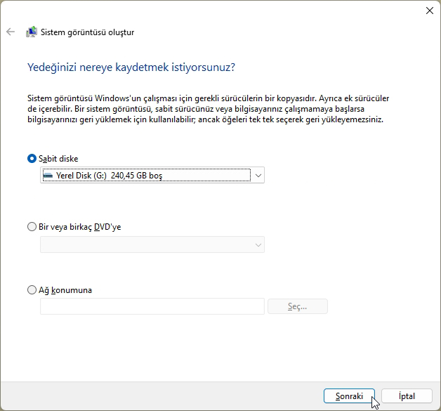 Windows 11 USB Yedekleme