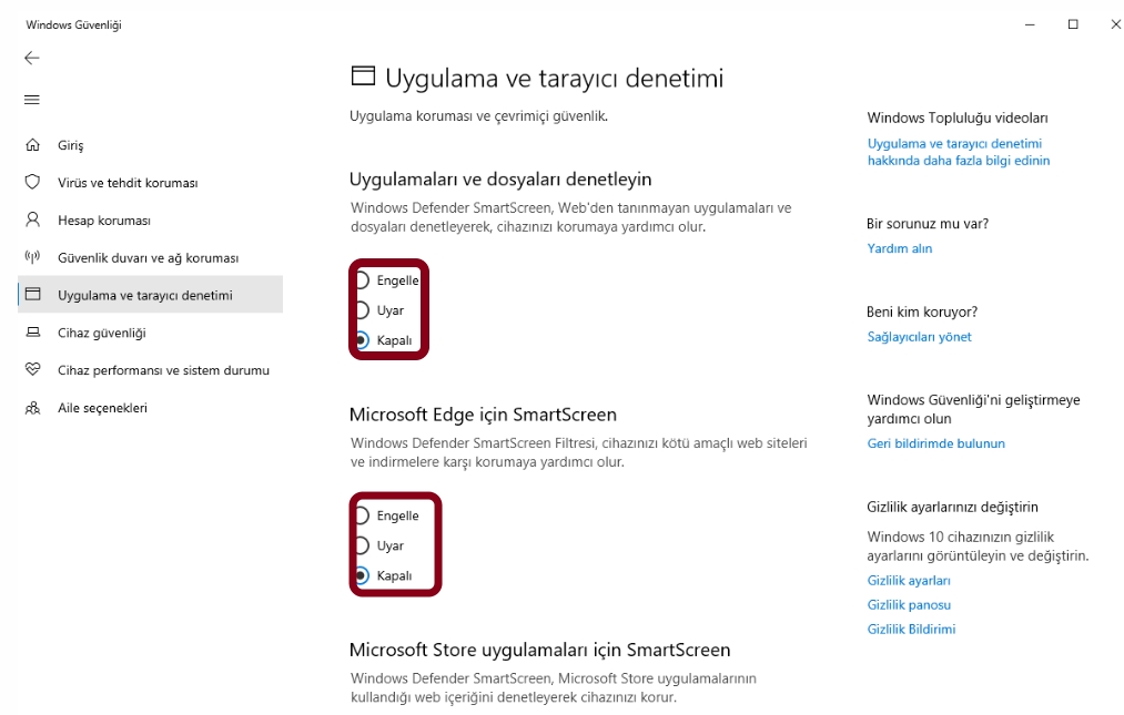 Windows 11 SmartScreen Etkinlestirme ve Kapatma 2