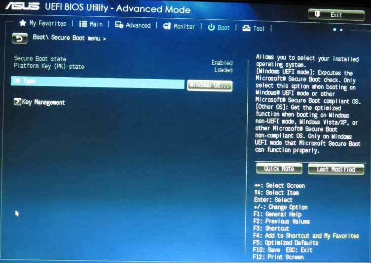 asus bios security ayarları