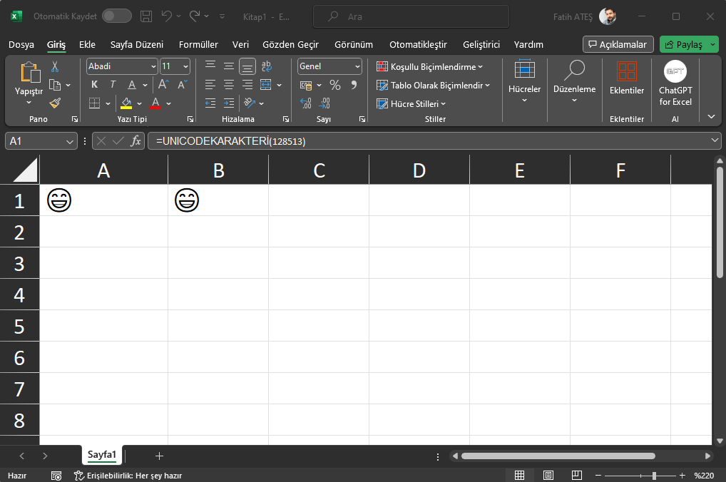Excel Emoji Eklemek
