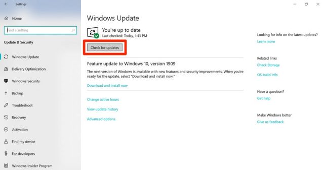 Bir bilgisayar ekranında, Windows 10'da çalışmayan programları onarma sürecinde Windows Update'i kontrol etme adımları sırasında kullanıcılara sunulan bir görsel.