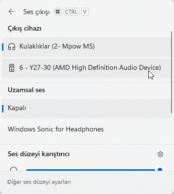 Ses Çıkış Cihazlarını Değiştirmek