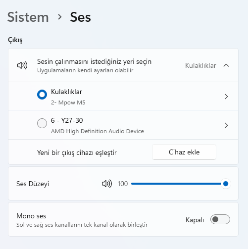 Ses Çıkış Cihazlarını Değiştirmek