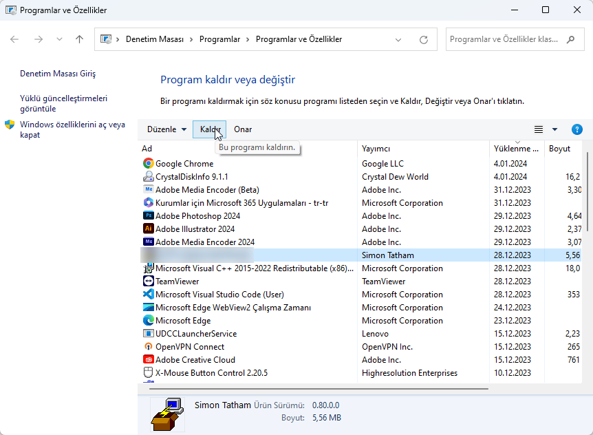 VSServer.exe Dosyasını Kaldırmak
