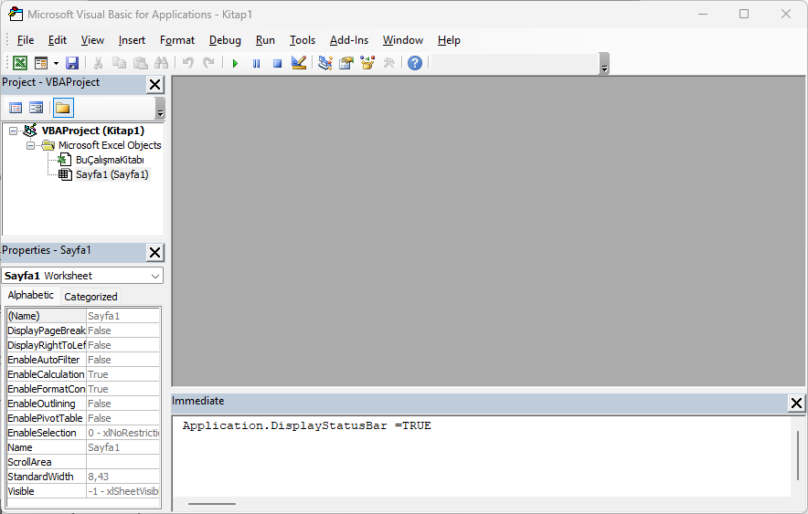 Excel Durum Çubuğu Görünmüyor