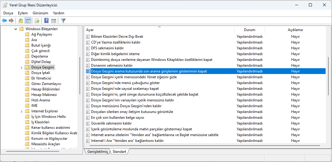 Web Arama Sonuçlarını Kapatma