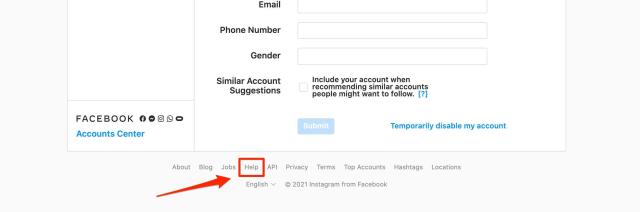 Instagram destek hizmetlerinden yardım alma adımlarını gösteren bir ekran görüntüsü.