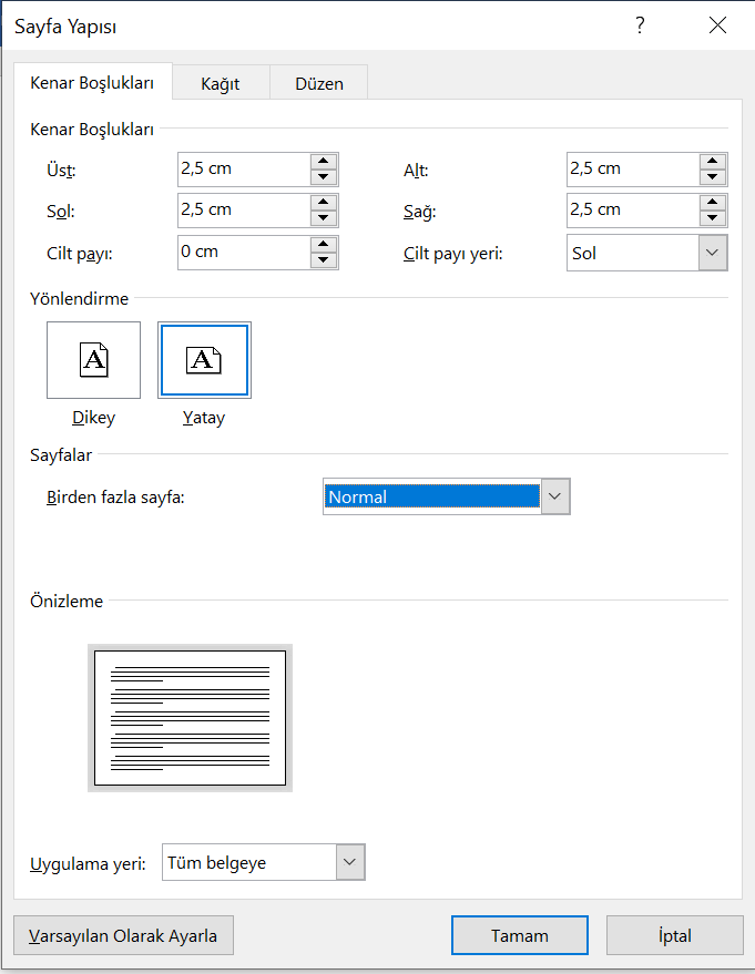 Word Belgesinin Yönünü Değiştirme Varsayılan Yapma word 4 - Word Belgesinin Yönünü Değiştirme