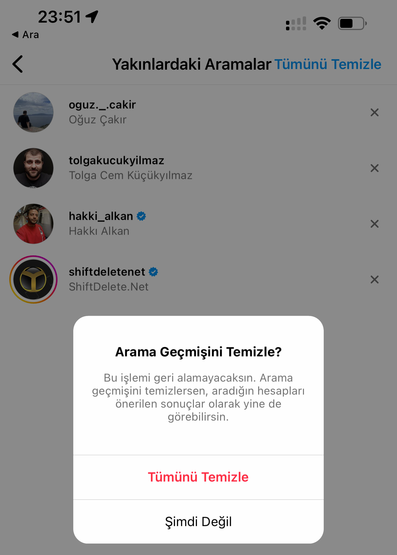 Instagram'da Bağlantı Geçmişi Kapatma