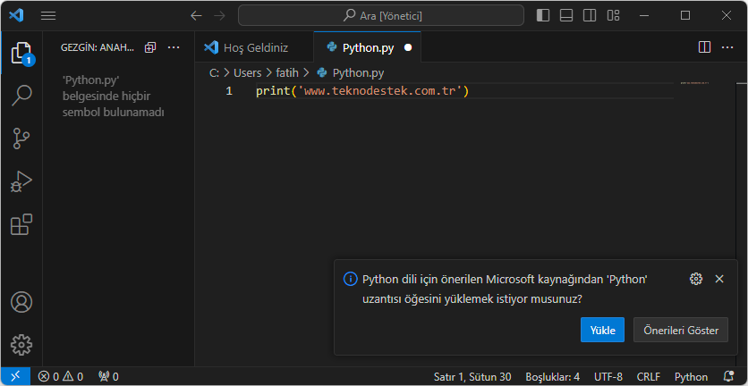 Visual Studio Code Üzerine Python Kurulumu