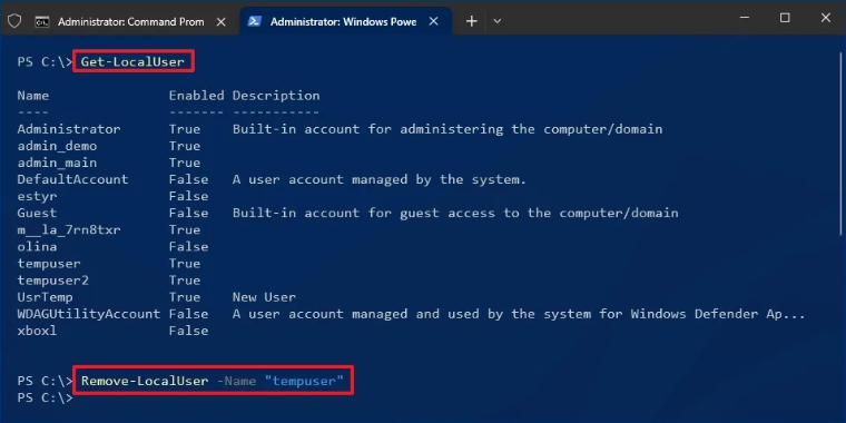 PowerShell'den Windows 10 kullanıcı hesabı silmek