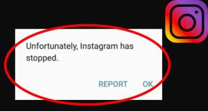Bir cep telefonunun ekranında Instagram logosu ve bir uyarı işareti bulunmaktadır.