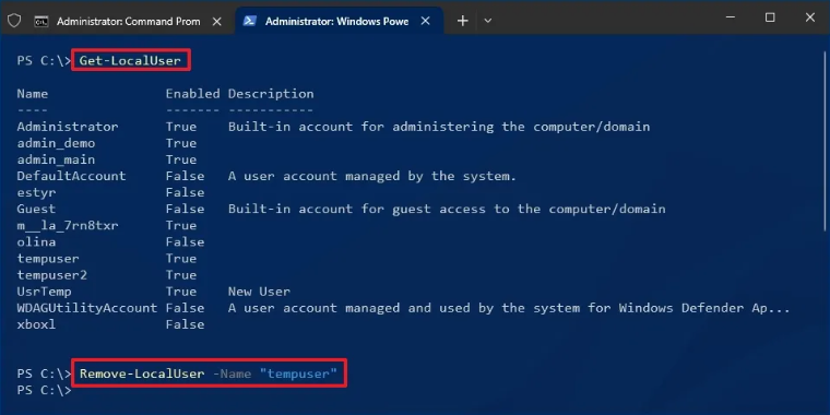 Windows 10 Kullanıcı Hesabı Silmek PowerShell'den Windows 10 kullanıcı hesabı silmek