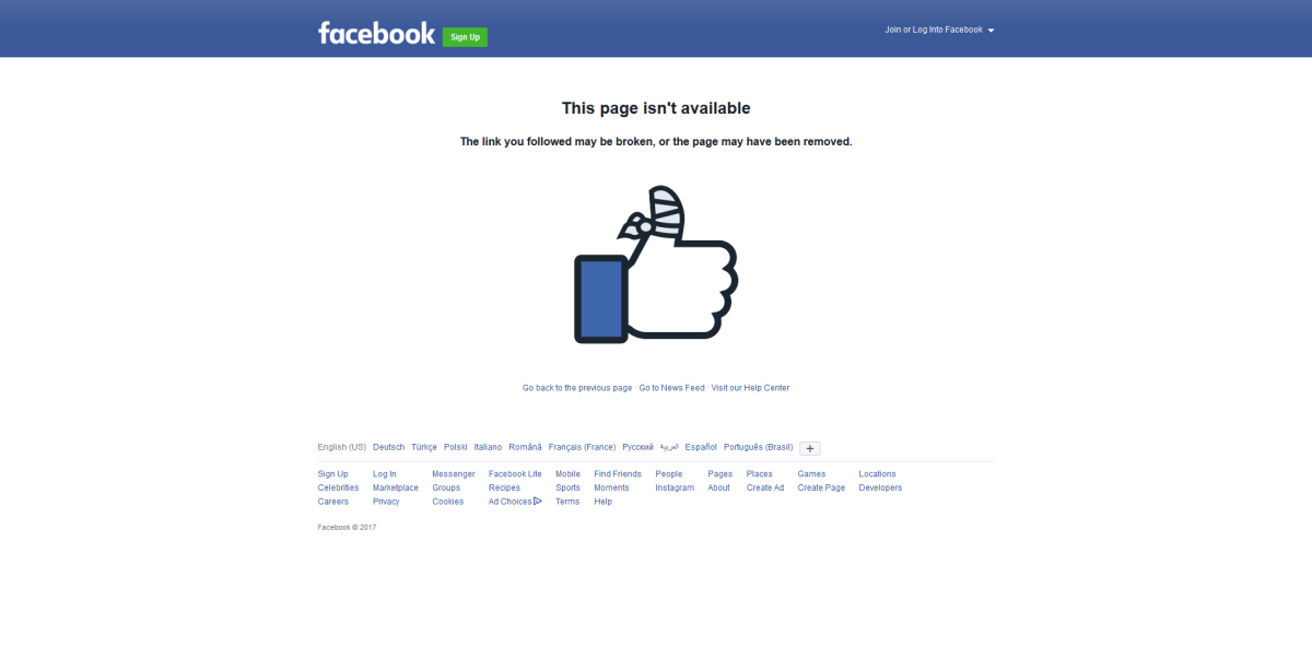Facebook 500 Error Hatası Facebook logosu ve bir hata işareti.