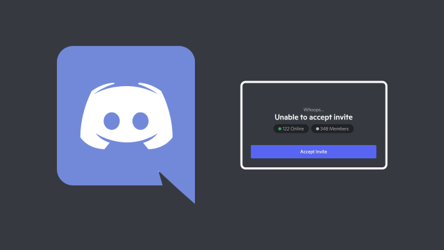 Bilgisayar ekranında Discord logosu ve bir kırık davet bağlantısı simgesi.