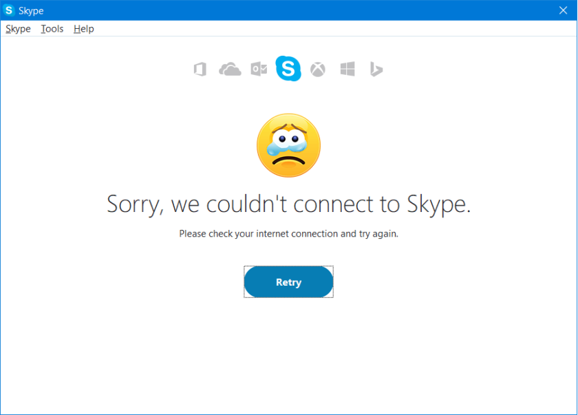 Bilgisayar ekranında Skype logosu ve bir hata simgesi.